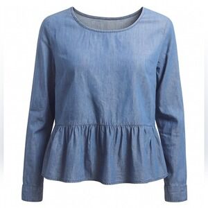 LOFT Womens Chambray Peplum Top‎ Blouse Long Sleeve Button Back Size M